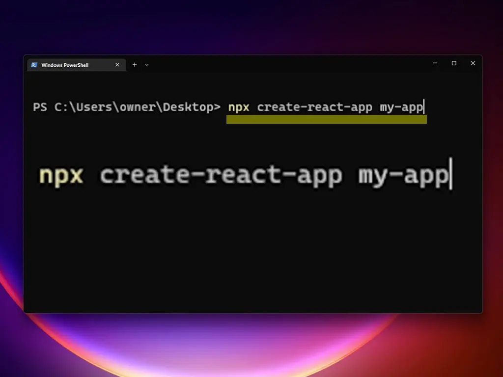 ターミナルで『npx create-react-app my-app』と入力する（my-appの部分は任意の文字列でも可）