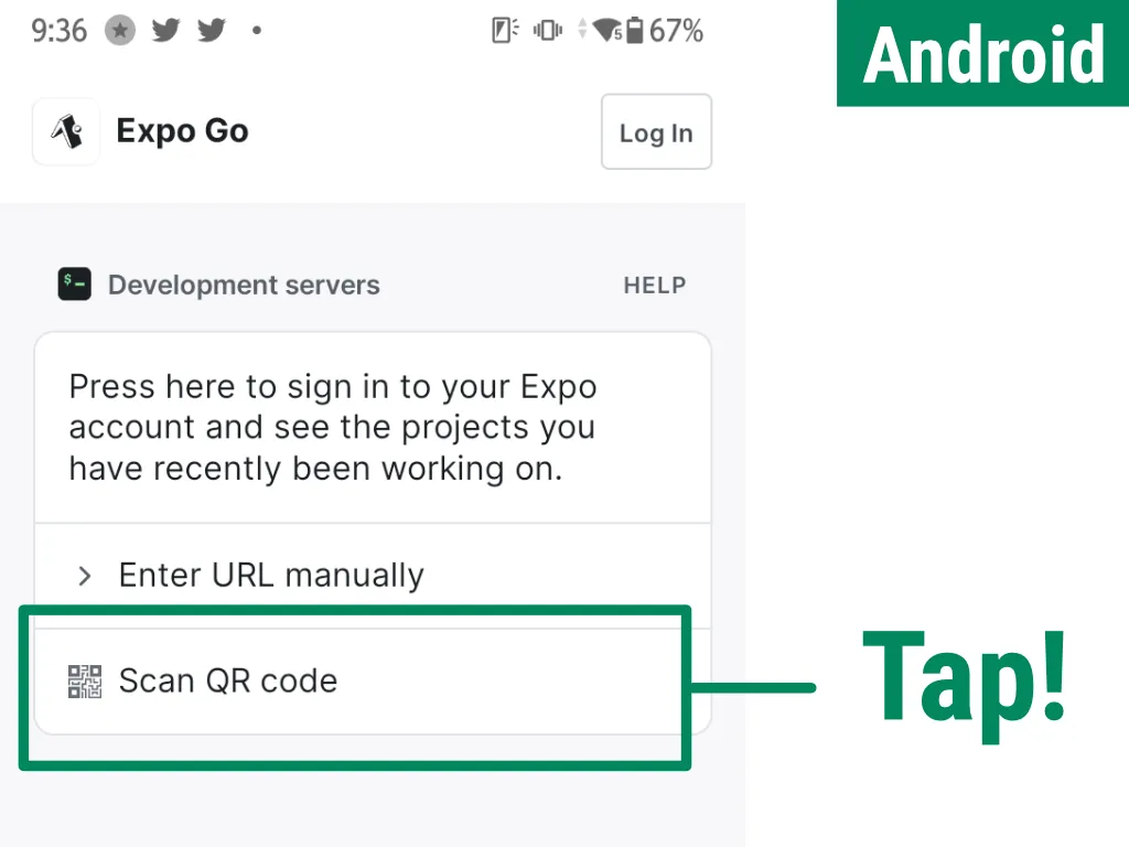 AndroidはExpo Goアプリの『Scan QR code』をタップする