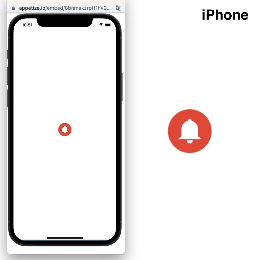 ImageコンポーネントとPressableコンポーネントでアイコン画像ボタンを配置した例（iPhone）