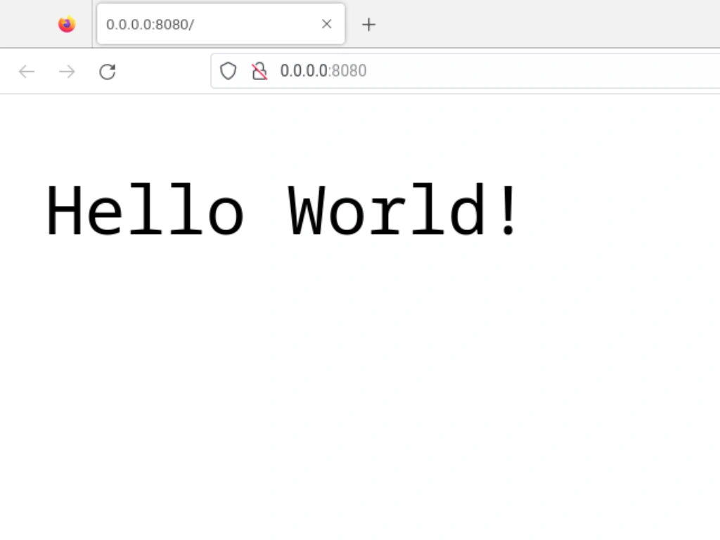 ブラウザにHello Worldの文字列が表示されている