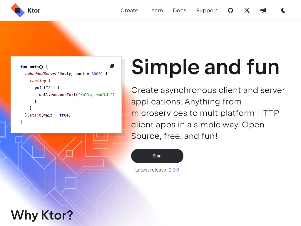 Ktor公式Webサイトのスクリーンショット